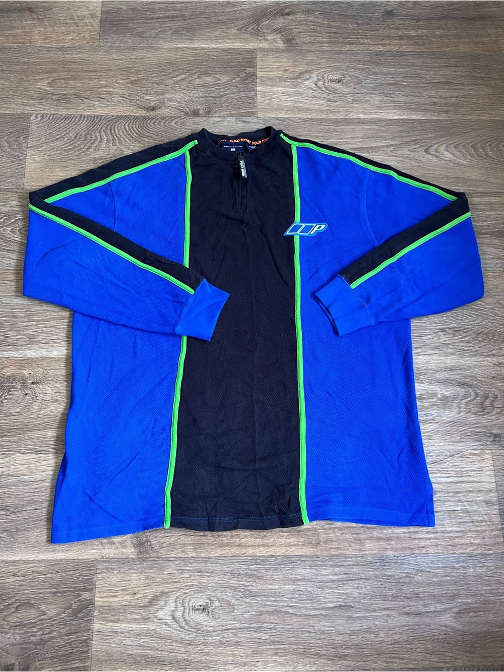 Vintage Polo by Ralph Lauren Navy Polo Sport Half-Zip with Orange Logo Trim/A588